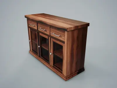 Cupboard PBR Game Ready sideboard with glass doors Low-poly 3D model