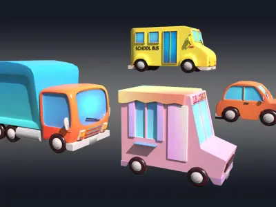 Cartoonish Vehicle Pack Low-poly 3D model