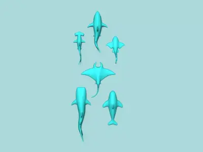 Sea Creatures Wall Decor - Decoration Top View 3D Model Collection