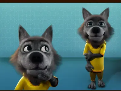 Cartoon Young Wolf Rigged 3D model