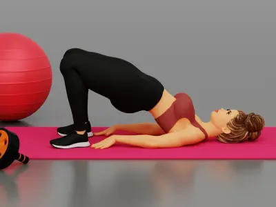 Fitness woman doing half bridge pose  Low-poly 3D model