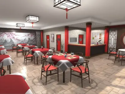 Asian Restaurant Low-poly 3D model