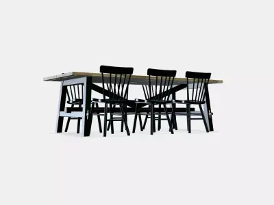 SKOGSTA - NORRARYD Table and 6 chairs Low-poly 3D model