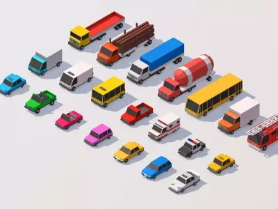 Polygonia Low Poly City Cars Pack Low-poly 3D model