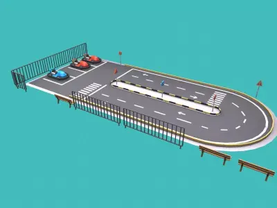 driving school amusment park Low-poly 3D model Low-poly 3D model
