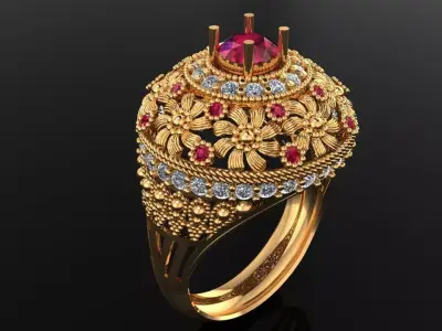 Women Ring 87 antique flower diamond cluster women ring 3D print model