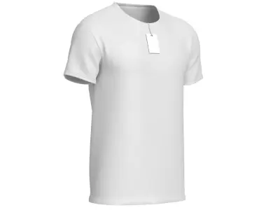 Crew Neck T-Shirt Worn For Men with Tag 3D model