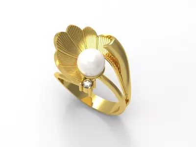 Pearl and Diamond Shell Ring Model pr0006 3D print model