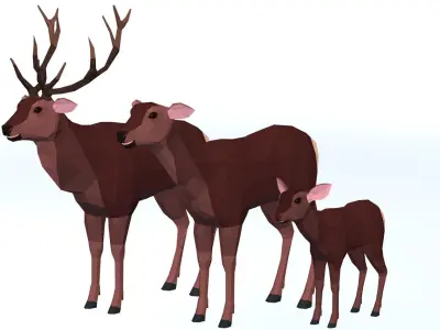 LowPoly Deers Pack Low-poly 3D model