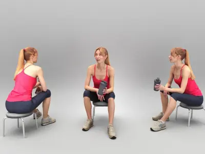 Fitness woman sitting with water bottle 411 Low-poly 3D model