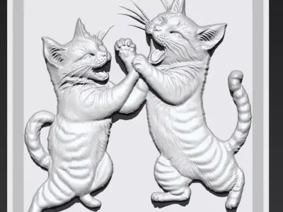 Two Kittens Fighting A23 3D print model