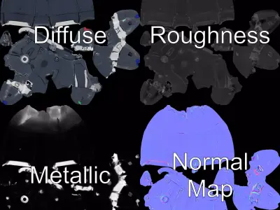 Futuristic Robotic Hand model pack with colored fingertips Low-poly 3D model