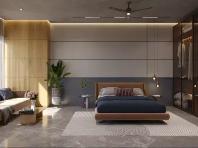 Modern Bedroom Interior Scene Ready to Render 3D model