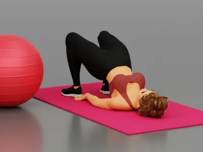 Fitness woman doing half bridge pose  Low-poly 3D model