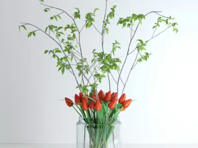 Tulips with spring branches 3D model