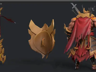 Sword and shield monster Low-poly 3D model