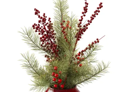 Christmas bouquet in red vase  3D model