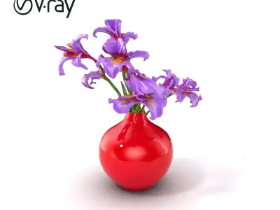 Crimson Vase with Violet Irises D model pack Low-poly 3D model