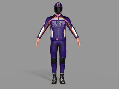 Biker man in orange suit Low-poly 3D model