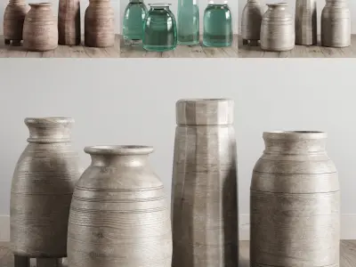 Indian wood vessel collection Grand vase Low-poly 3D model