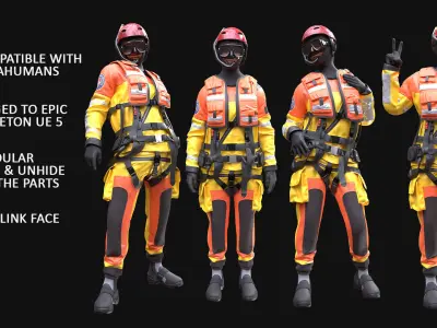 Woman - Rescue Swimmer - Modular - Rigged Low-poly 3D model