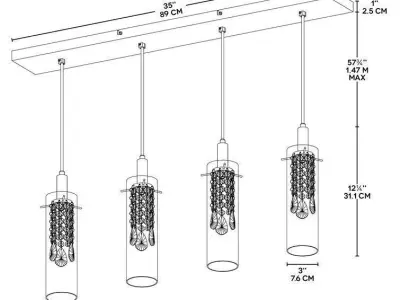 Desiree 4 - Light Kitchen Island Linear Pendant 3D model
