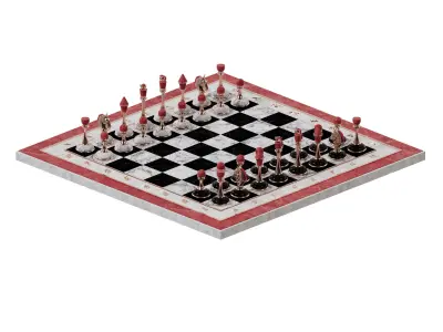 Chess board with pieces 3D model