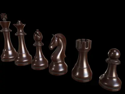 Checkers - Chess set pieces and box board Low-poly 3D model