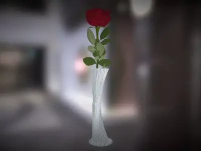 Vase with rose Low-poly 3D model