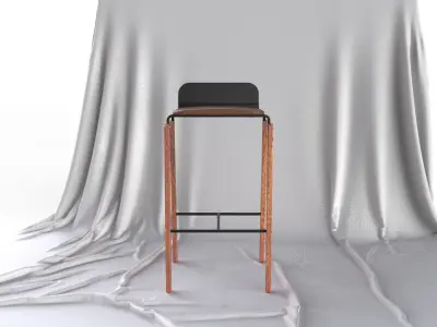 Scandinavian Bar stool With Leather Seat 3D model