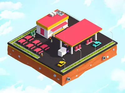 Cartoon Low Poly Gas Station Low-poly 3D model