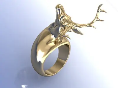 3D printable model silver deer head ring 3D print model