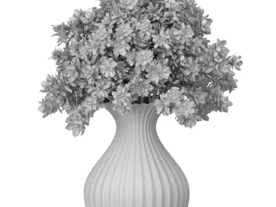 A bouquet flowers in  modern decorative ceramic Ribbed Blue vase 3D model