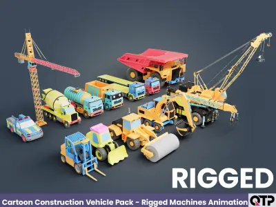 Cartoon Construction Vehicle Pack - Rigged Machines Animation Low-poly 3D model