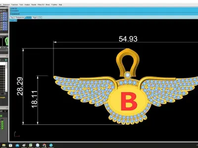Luxury Letter B Winged Pave Pendant Jewelry 4235 3D print model