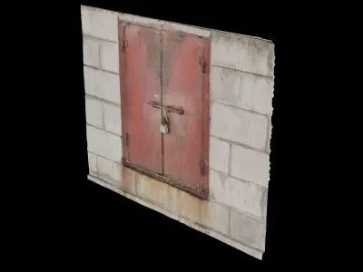 Stone Brick Wall with Red Door  3D model