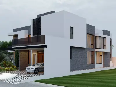Modern luxury house exterior 3D model Low-poly 3D model