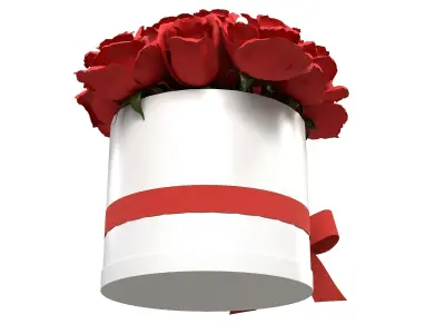 Red Rose Bouquet Box with a Bow Strip Low-poly 3D model