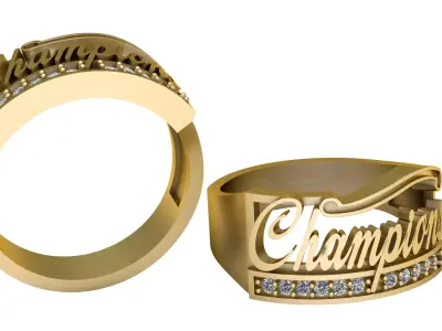 3D Printable Champion Ring with Diamond Accents 3D print model