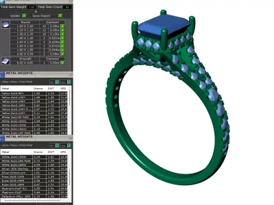 Emerald Cut Cathedral Ring Split Shank Hidden Halo CAD 3D print model