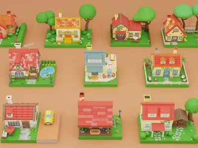Cartoon Town Islands Exteriors 2 Low-poly 3D model