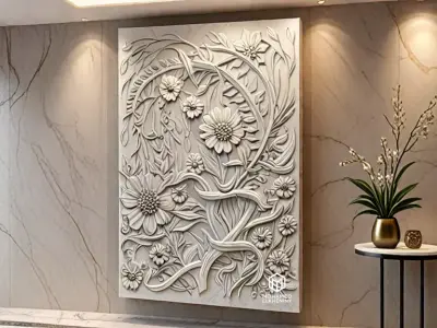 modern panel wall decor set relief stl mural CNC 269  3D model