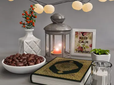 Ramadan Set plant in square pot 3D model