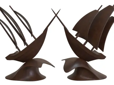 Wooden Sailboat Low-poly 3D model