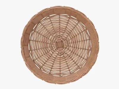 Wicker basket round light brown 3D model