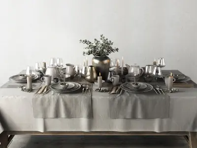 Tableware Set table setting with silverware and plates 3D model