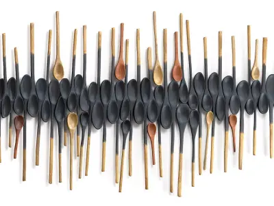 Decorative wooden set with black painted oldest spoons 3D model