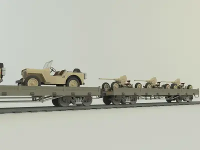 train locomotive wagon willys jeep 3D model