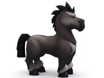 Cartoon Medieval Black Horse MMO Animal Low-poly 3D model