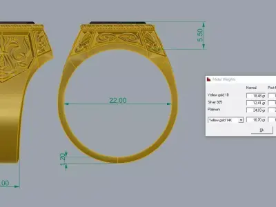 Mens Elegant Ring Jewelry Brand Gold 3D print model